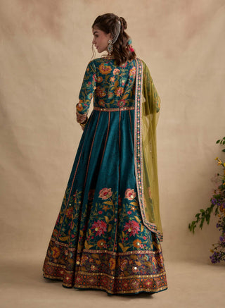 Qudsia teal blue anarkali and dupatta