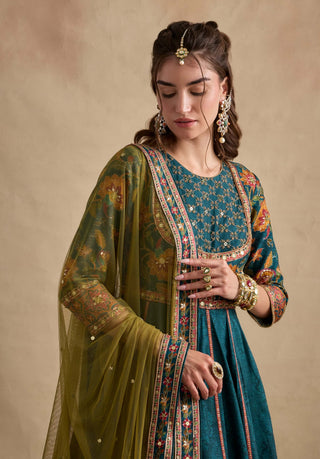 Qudsia teal blue anarkali and dupatta