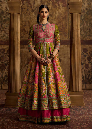 Taroob olive green anarkali with dupatta