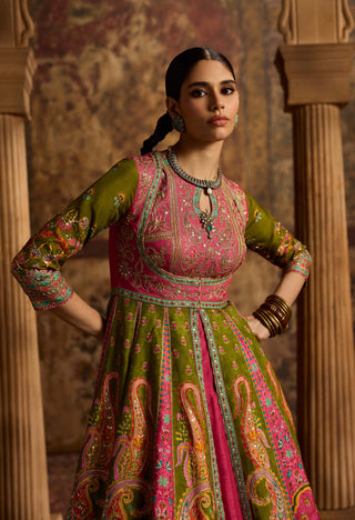 Taroob olive green anarkali with dupatta