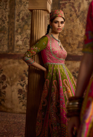 Taroob olive green anarkali with dupatta