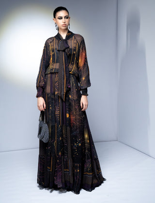 Purple placement print tie-up maxi dress