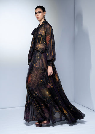 Purple placement print tie-up maxi dress