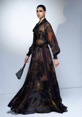 Purple placement print tie-up maxi dress