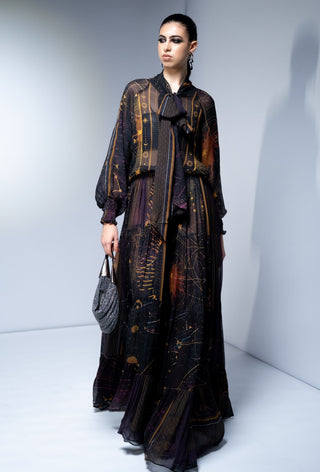Purple placement print tie-up maxi dress