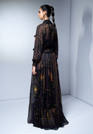 Purple placement print tie-up maxi dress