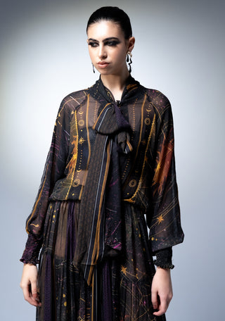 Purple placement print tie-up maxi dress