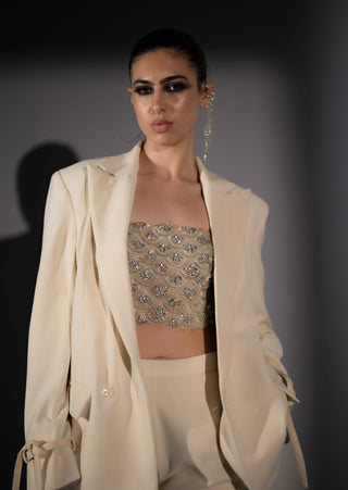 Milky way embroidered corset with blazer and pant