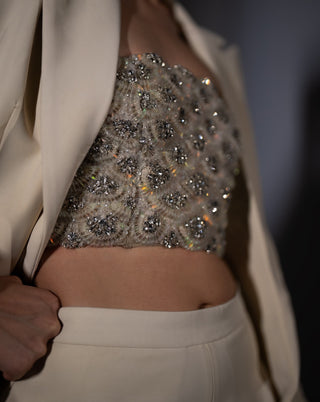 Milky way embroidered corset with blazer and pant