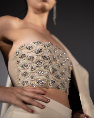Milky way embroidered corset with blazer and pant