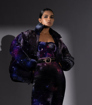 Purple galaxy velvet puffer