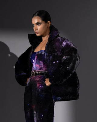 Purple galaxy velvet puffer