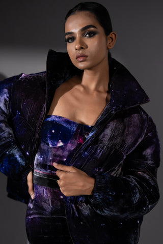 Purple galaxy velvet puffer