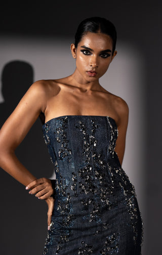 Denim tube embroidered dress