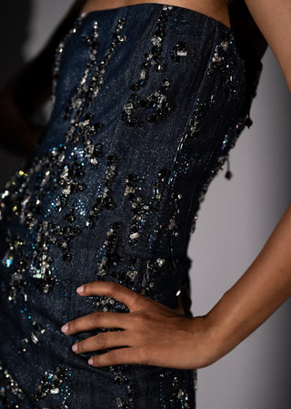 Denim tube embroidered dress