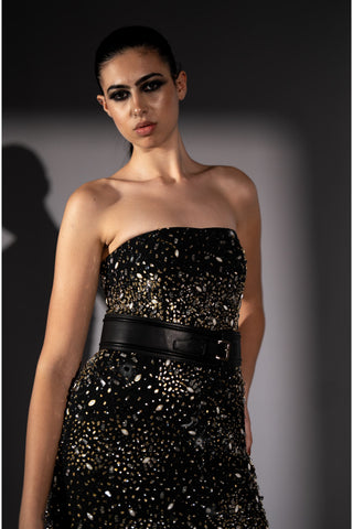 Noir short dress with night sky embroidery