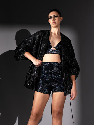 Black star jacket with shorts and bralette