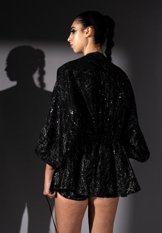Black star jacket with shorts and bralette
