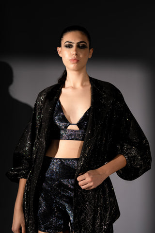 Black star jacket with shorts and bralette