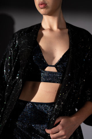 Black star jacket with shorts and bralette