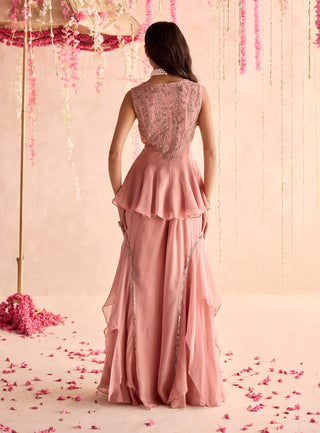 Champagne rose embellished peplum and sharara
