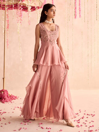 Champagne rose embellished peplum and sharara