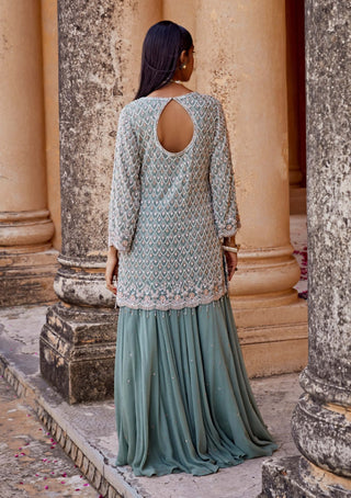 Amitabh Malhotra-Irish Green Embellished Tunic And Skirt Set-INDIASPOPUP.COM