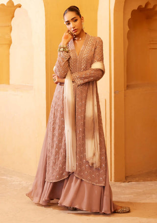 Amitabh Malhotra-Warm Cinnamon Long Tunic And Sharara Set-INDIASPOPUP.COM