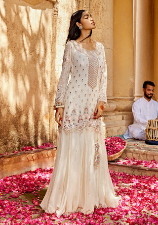 Amitabh Malhotra-Ivory Embellished Shirt And Skirt Set-INDIASPOPUP.COM
