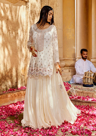 Amitabh Malhotra-Ivory Embellished Shirt And Skirt Set-INDIASPOPUP.COM