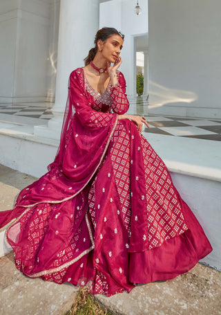 Amitabh Malhotra-Raspberry Wine Embellished Anarkali And Dupatta-INDIASPOPUP.COM