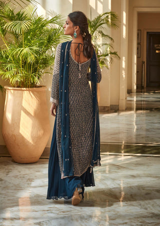Amitabh Malhotra-Midnight Blue Embellished Sharara Set-INDIASPOPUP.COM