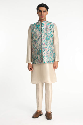 Paradigm Ivory Bundi And Kurta Set by Aisha Rao Men, available on Indiaspopup.com