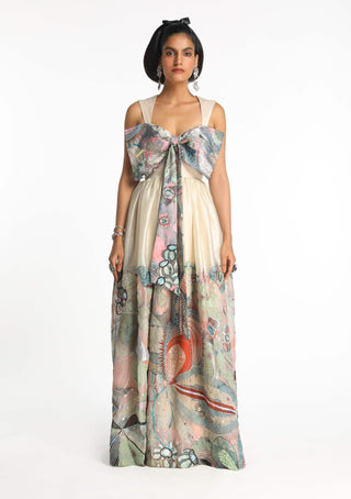 Acro Ivory Printed Gown by Aisha Rao, available on Indiaspopup.com