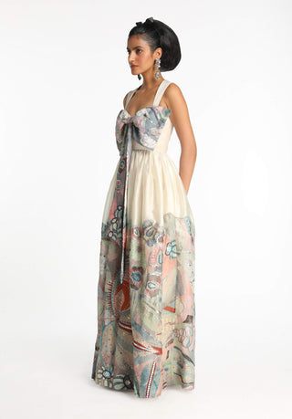 Acro Ivory Printed Gown by Aisha Rao, available on Indiaspopup.com