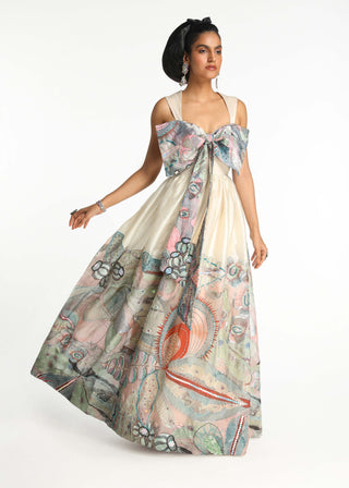 Acro Ivory Printed Gown by Aisha Rao, available on Indiaspopup.com