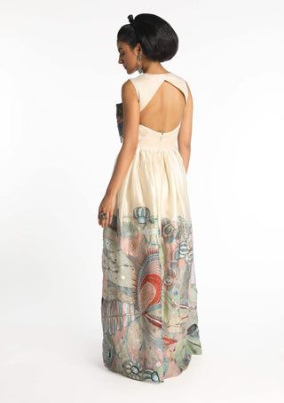 Acro Ivory Printed Gown by Aisha Rao, available on Indiaspopup.com