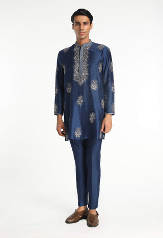 Regalia Navy Blue Kurta And Pant by Aisha Rao Men, available on Indiaspopup.com