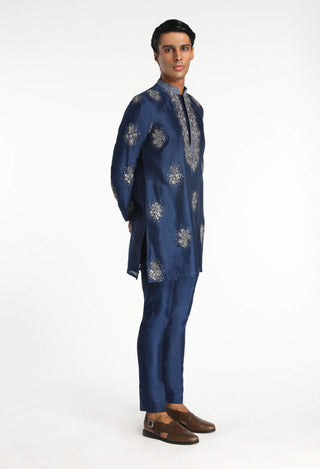 Regalia Navy Blue Kurta And Pant by Aisha Rao Men, available on Indiaspopup.com