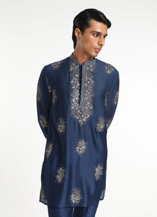 Regalia Navy Blue Kurta And Pant by Aisha Rao Men, available on Indiaspopup.com