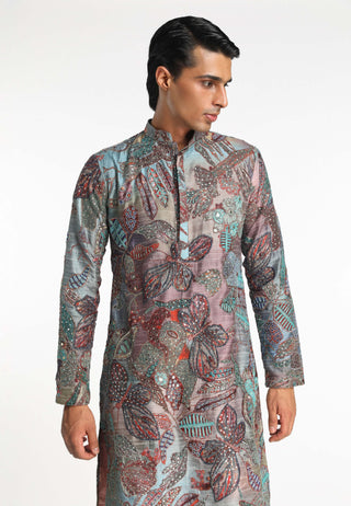 Vortex Orange Blue Kurta And Pant by Aisha Rao Men, available on Indiaspopup.com