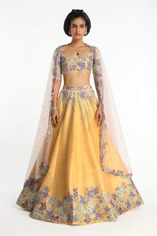 Gleamora Yellow Lehenga Set by Aisha Rao, available on Indiaspopup.com