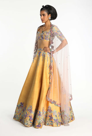 Gleamora Yellow Lehenga Set by Aisha Rao, available on Indiaspopup.com