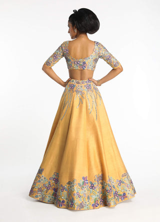 Gleamora Yellow Lehenga Set by Aisha Rao, available on Indiaspopup.com