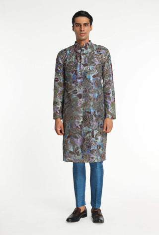 Vortex Sapphire Blue Kurta And Pant by Aisha Rao Men, available on Indiaspopup.com