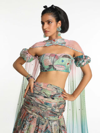 Lucid Aurora Printed Skirt Set by Aisha Rao, available on Indiaspopup.com