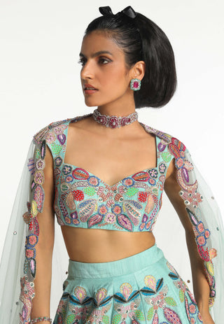 Seaglimmer Scuba Blue Lehenga Set by Aisha Rao, available on Indiaspopup.com