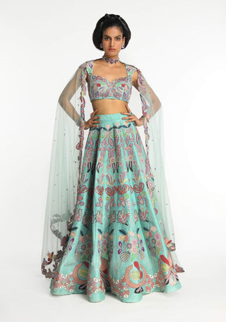 Seaglimmer Scuba Blue Lehenga Set by Aisha Rao, available on Indiaspopup.com