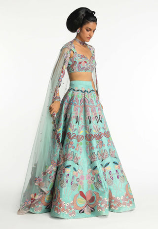 Seaglimmer Scuba Blue Lehenga Set by Aisha Rao, available on Indiaspopup.com