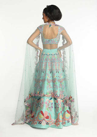 Seaglimmer Scuba Blue Lehenga Set by Aisha Rao, available on Indiaspopup.com